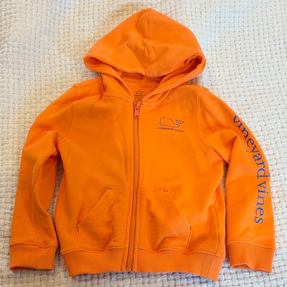 Vineyard Vines Kids Vibrant Orange Zip-Up Hoodie